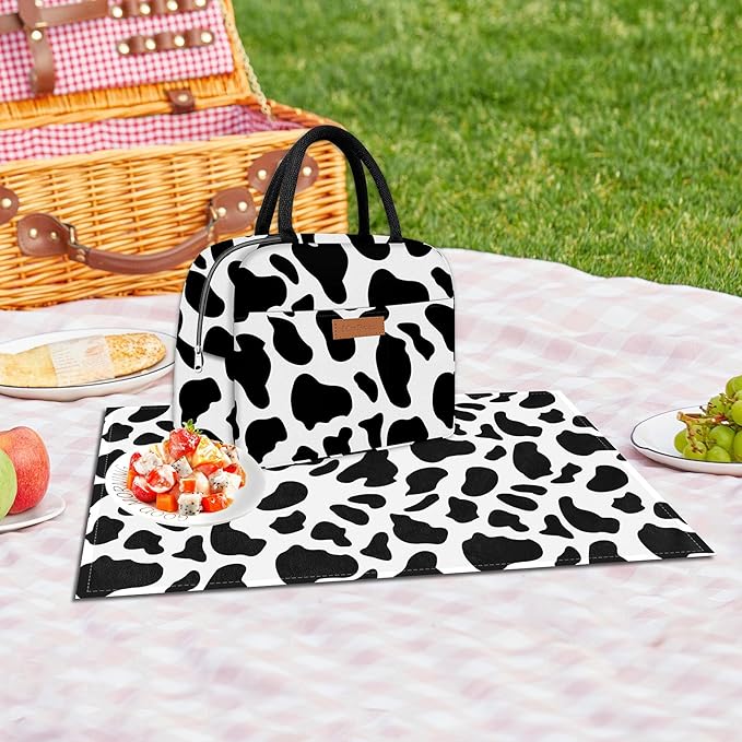 Cute Lunch Bag Women with Placemats, Insulated Lunch Box for Women, Placemats Keep Clean and Hygienic Durable Leakproof Thermal Bag High Capacity for Travel Picnic Insulated Lunch Bag
