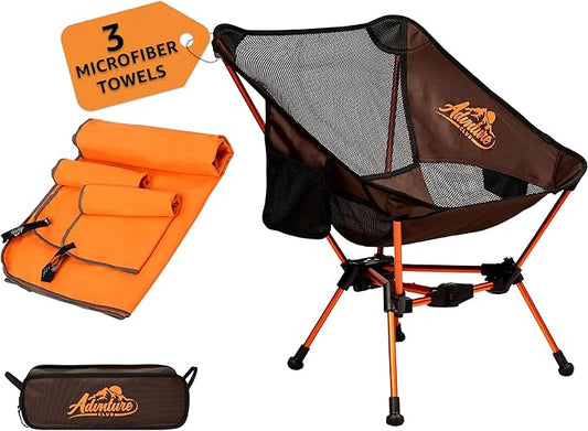 Portable Camping Chair with 3 Towels | Compact, Foldable & Sturdy - Lightweight Backpacking Chair for Camping, Hiking, Beach, Tailgates and More | 330 Lbs Capacity