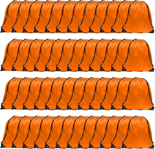 GoodtoU Drawstring Backpacks, Drawstring Bags Bulk Nylon Backpack Draw String Back Bag Cinch Sack Drawstring Gym Bag Drawstring Backpack for Sport, Traveling, Team (Orange, 48Pcs)