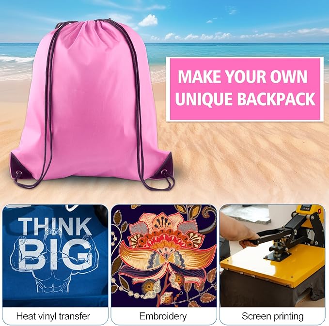 KUUQA 2 Pcs Drawstring Backpack Bags Bulk Pink Drawstring Bag Foldable Gym Bag Sports Cinch Sack String Backpack Storage Bags for Women Men Shopping Gym Travel Sports