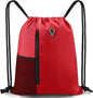 Drawstring Backpack Sports Gym Bag for Women Men Large Size With Two Zipper Pockets and Water Bottle Mesh Pockets