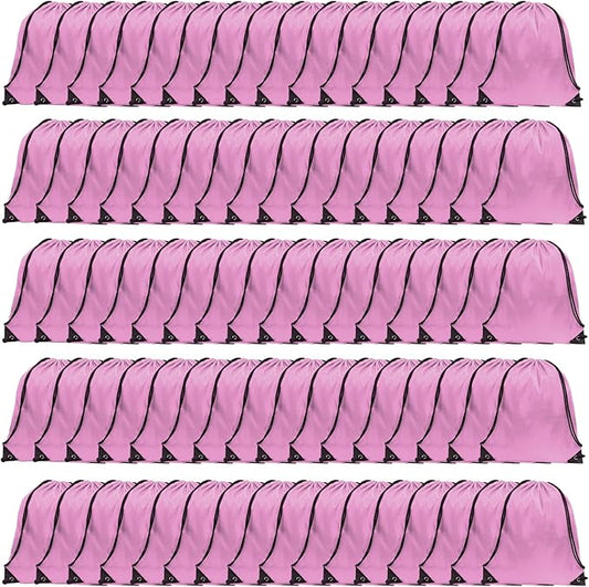 GoodtoU Drawstring Backpacks, Drawstring Bags Nylon Backpack Draw String Back Bag Bulk Cinch Sack Drawstring Gym Bag Drawstring Backpack for Sport, Traveling, Team (Pink, 80Pcs)