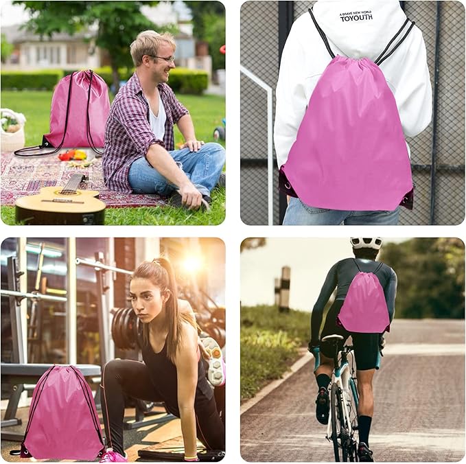 Drawstring Backpack Bulk 42 Pcs String Backpack Drawstring Bags Cinch Bag Sackpack for Men Women Gym (Pink)