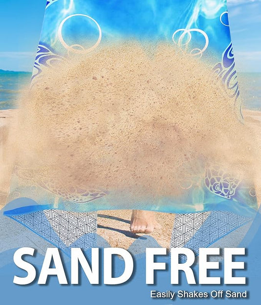 Microfiber Beach Towel –Turtle Series Quick Dry Lightweight Sand Free Oversized Towel Accessories Travel Must Have Swim Pool Yoga Camping Gear Summer Cruise Ship Essentials Cloud Compact Gift 71" 32"