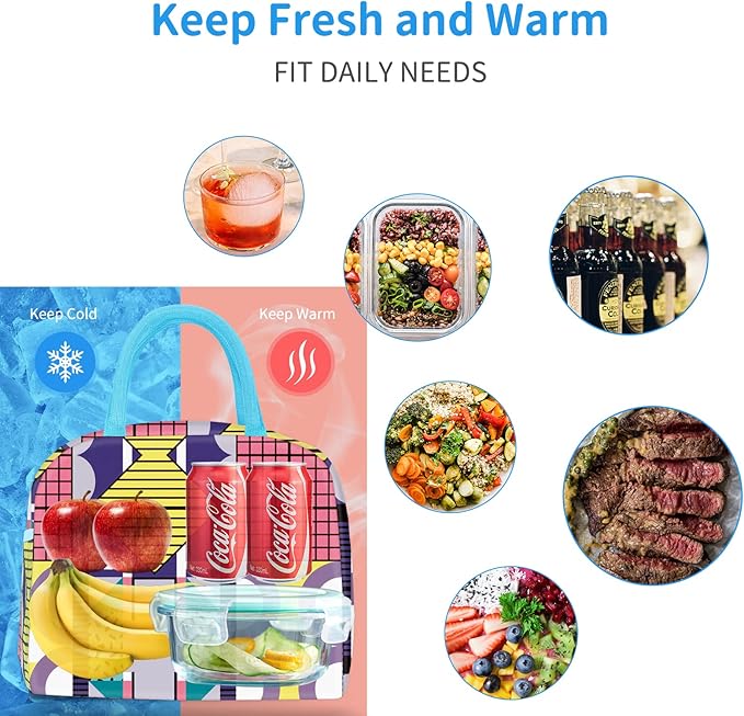Lunch Bag Lunch Box for Women Men Reusable Insulated Lunch Tote Bag,Leakproof Thermal Cooler Sack Food Handbags Case High Capacity for Travel Work Picnic Beach,Geometric