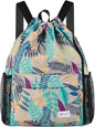Drawstring Backpack with Mesh Pockets String Gym Bag Sackpack Sandproof Water Resistant Beach Backpack for Men Women