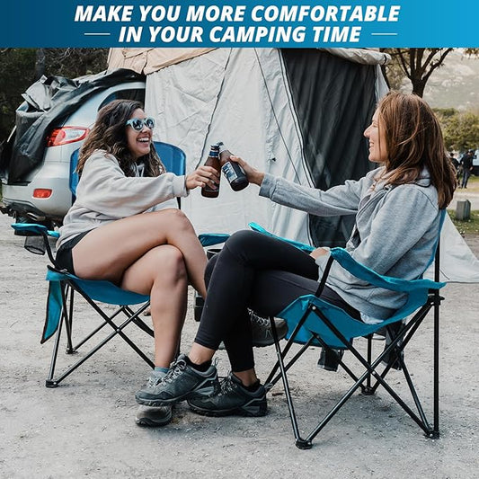 2PCS Folding Outdoor Beach Camp Chair with Cup Holder, Storage Pocket, Waterproof Bag Outdoor Arm Chair, Supports 225LBS, Blue