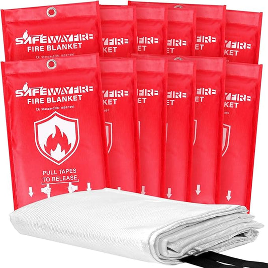 Safewayfire Emergency Fire Blanket - 12 Pack - Fiberglass Fire Blanket for Home, 39.4'' x 39.4'' Fire Suppression Blanket for Kitchen