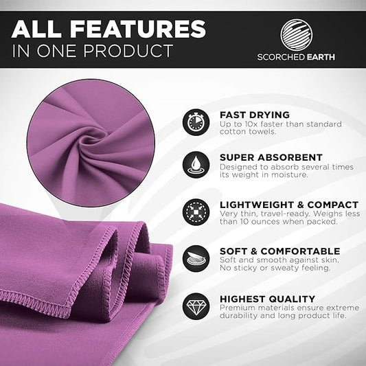 Microfiber Travel & Sports Towel Set (Ultra Violet) - XL Set (39x70.5 & 12x24)