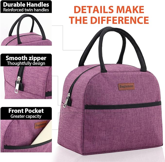 Insulated Lunch Bag for Women Men, Lunch Containers Reusable High Capacity Lunch Tote Bags for for Work Picnic (Purple)