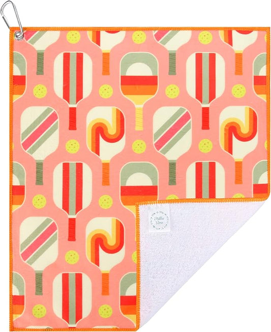 Millie Rose Pickleball Towels in Fashionable Prints - Cute 15x17 inch Microfiber & Cotton Athletic Towels with Carabiner Clip - Pickleball Accessories, Pickleball Gifts (Groovy Pickle)