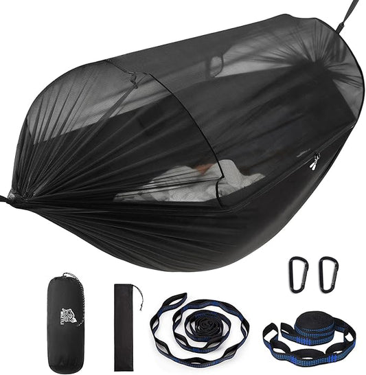 Miztli Camping Hammock -Portable Hammock w/Spacious Net & Tree Straps w/Adjutable Loops,Double and Single Hammock for Outdoor, Hiking, and Travel