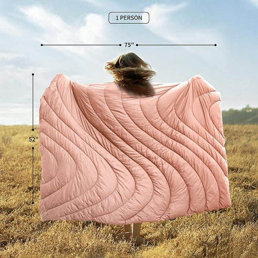 zzlamb Camping Blanket, Lightweight Cloak Puffy Down Alternative Travel Blanket, Portable & Windproof Warm Outdoor Blanket, Cozy Quilt Plane Car Picnic Hammock Beach Backpacking, 52x75in
