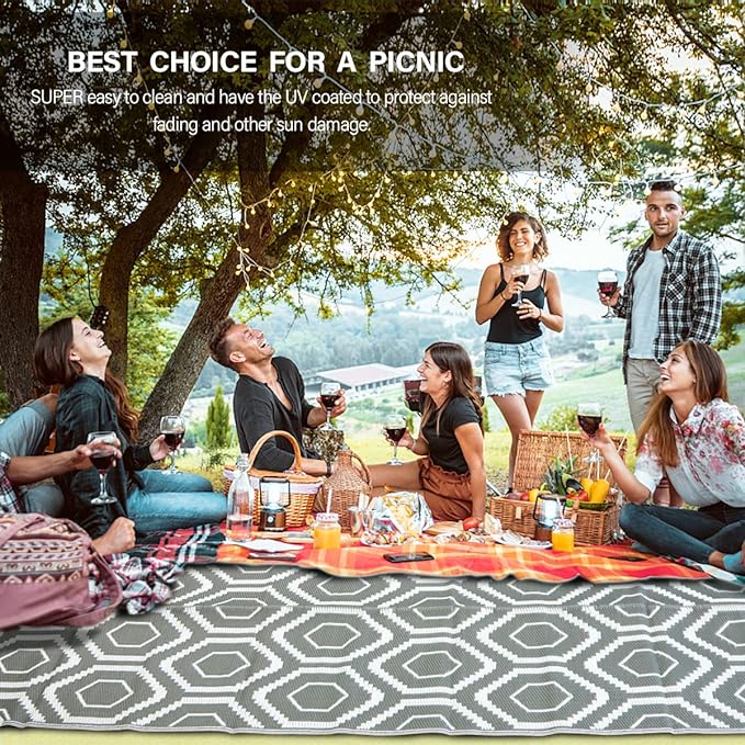 Outdoor Camping Rug Patios Clearance Plastic Straw Weatherproof Reversible Mats, Large Floor Mat for RV, Backyard, Deck, Picnic, Beach, Trailer, Camping