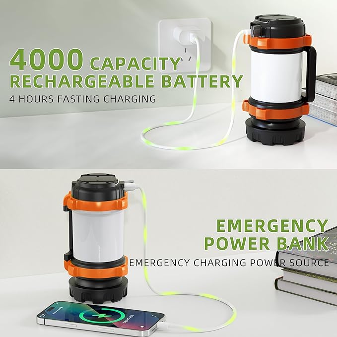 Camping Lantern Rechargeable , Alpswolf Camping Flashlight 4000 Capacity, 6 Modes, IPX4 Waterproof, Led Lantern Camping, Hiking, Outdoor Recreations, Orange 1 Pack