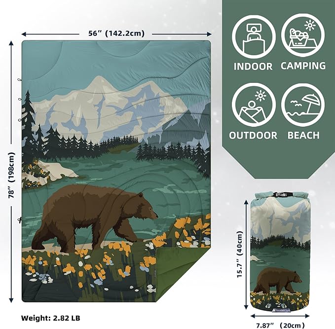 Outdoor Puffy Camping Blanket, Lightweight Windproof Warm Stadium Blanket, Packable Travel Camping Quilt for Cold Weather，Hiking, Backpacking,Sleeping, Hammock, Adventure 78"x 56"