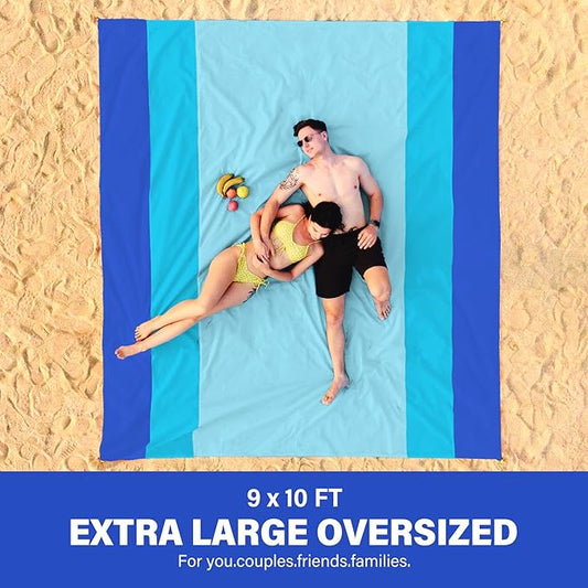 Beach Blanket Oversized Extra Large 10'X 9',Waterproof Sandproof Beach Blanket 2-8 Adults Lightweight Durable for Travel Camping Hiking Picnic (10'X 9', Blue)