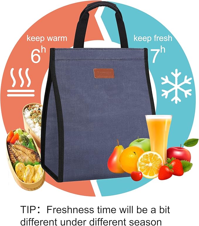 Lunch Bags for Women Insulated Reusable Lunch Tote with Internal Pocket, Lunch Tote bag for Work (Blue)