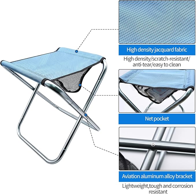 2 Pack Camping Stool, 16in Tall Large Size Folding Stool with Carry Bag, Aluminum Alloy Bracket, 1.5lbs Lightweight, Load Capacity to 300lbs, for Travel, BBQ, Fishing(2 Pack Grey)