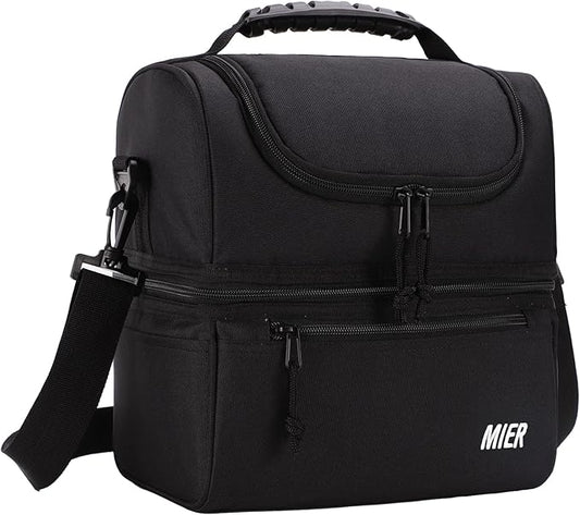 MIER Adult Lunch Box Insulated Lunch Bag Large Cooler Tote Bag for Men, Women, Double Deck Cooler(Black Large)