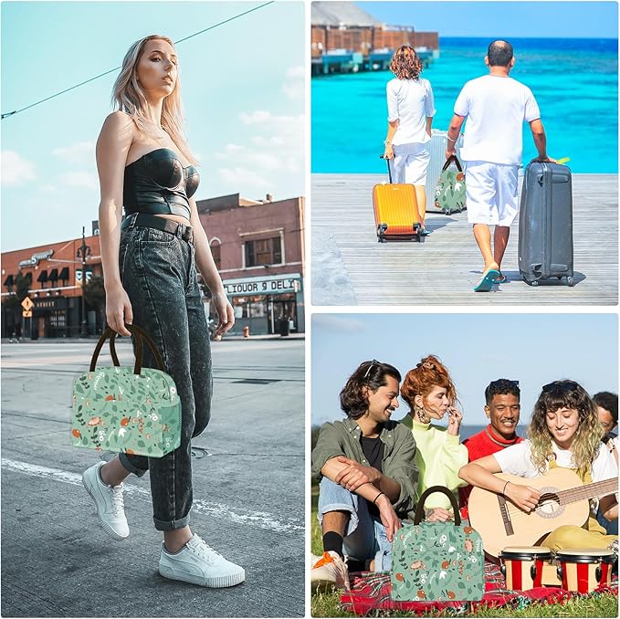 Lunch Bag Lunch Box for Women Men Reusable Insulated Lunch Tote Bag, Handbags Case High Capacity for Travel Work Picnic, Green Leaves