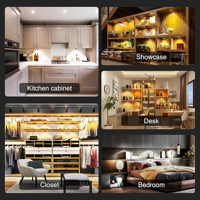 Puck Lights with Remote Control,2000mAh Rechargeable Under Counter Lighting,3 Color Temperatures Dimmable Under Cabinet,Closet Light,3Pack Tap Light for Hallway (Wood Color, 5 Pcs)