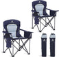 LET'S CAMP Oversized Folding Camping Chair Portable Outdoor Heavy Duty Padded Chairs Lawn Chair with Cup Holder, Storage Pocket and Cooler Bag, Supports 450LBS, for Camp, Travel, Picnic,2 Pack(Blue)
