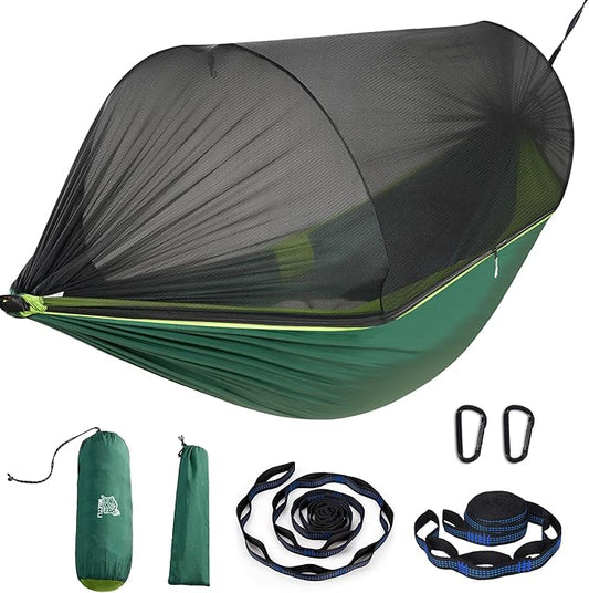 Miztli Camping Hammock -Portable Hammock w/Spacious Net & Tree Straps w/Adjutable Loops,Double and Single Hammock for Outdoor, Hiking, and Travel