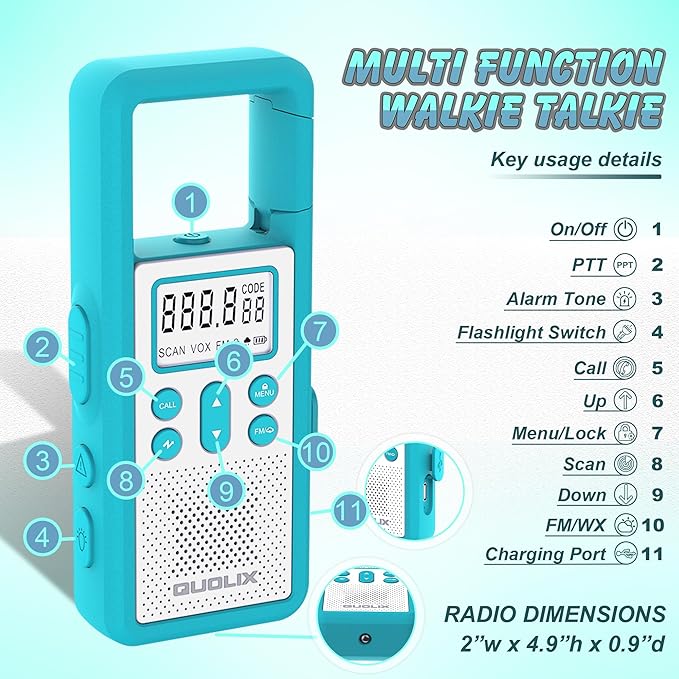 Rechargeable Walkie Talkie for Long Range 2 Pack,with FM/NOAA, Weather Alert, LED Flashlight,Brightly Colored,Volume Adjustment, Ldeal for Survival Biking Hiking Camping (Rose Blue)