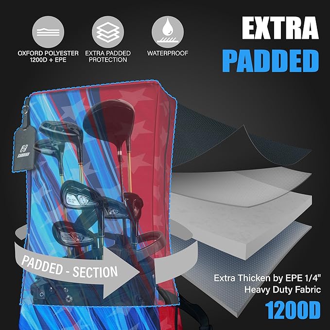 SANDIAN, Golf Travel Bag Cover for Airlines Transit, Heavy-Duty Oxford 1260D, Thick Padded Club Protection Covers, Durable PU Coatings for All Weather Resistant, One Size Fits All