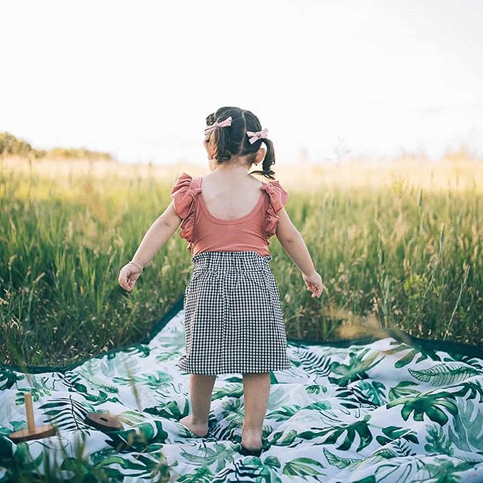 Little Unicorn Outdoor Family Picnic & Beach Blanket, Water-Resistant, Compact Fold, XL Size, 5 x 10 feet, (Tropical Leaf)