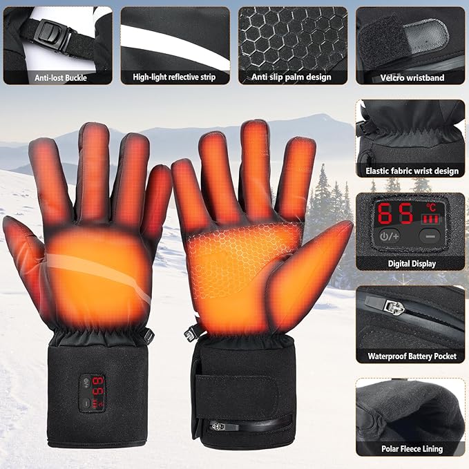 ZAPAL Heated Gloves for Men Women Rechargeable, Winter Ski Gloves, Waterproof Touchscreen Heated Thin Gloves for Climbing Hiking Cycling Camping (Size:M)