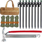 Heavy Duty Tent Stakes Set - 8 Steel Pegs(10inch), Hammer, 13ft Reflective Ropes, Adjusters, and Storage Bag for Camping, Hiking, Backpacking