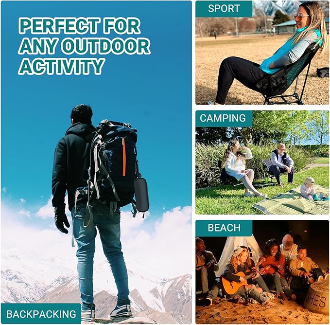 ATEPA Backpacking Chair, Ultralight Folding Portable Small Camping Chairs for Adults Compact Foldable Beach Seat with Anti-Sinking Feet & Aluminum Frame for Outdoor Hiking Travel Fishing