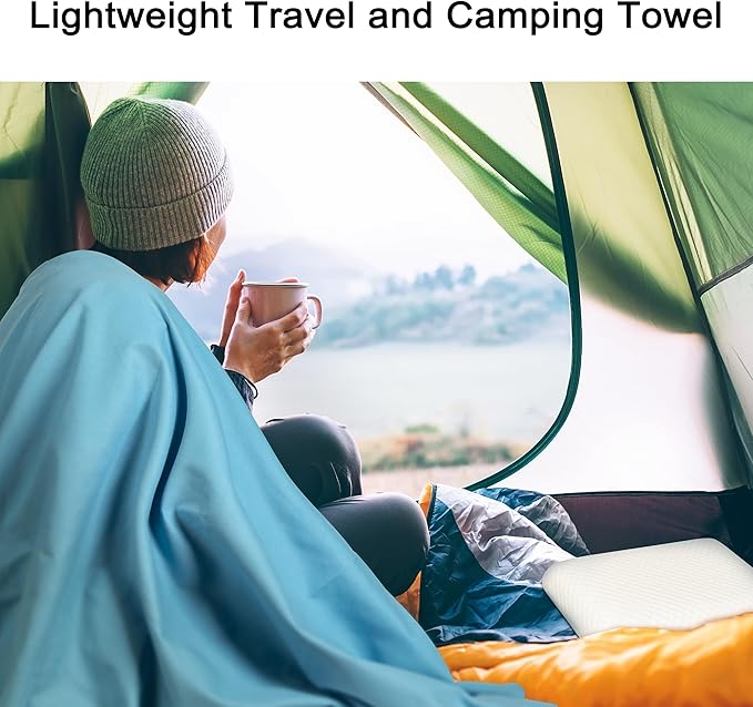 Memory Foam Camping Pillow with Fast Drying Towel Firm Travel Pillow for Sleeping Portable White Pillow with Traveling Storage Bag Machine Washable Ideal for Backpacking Airplane Car