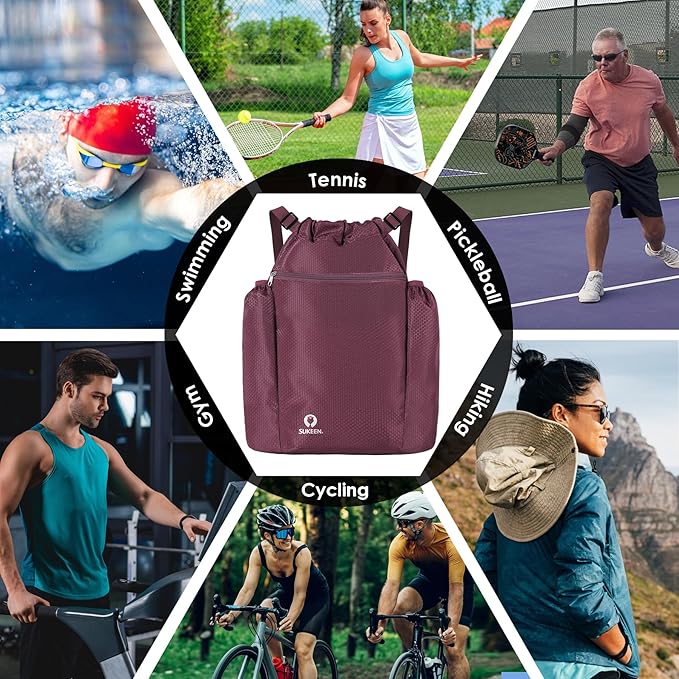 Sukeen Drawstring Backpack Swim Bag Lightweight String Backpack for Beach Pickleball Swimming Pool Gym Workout Gear Sport