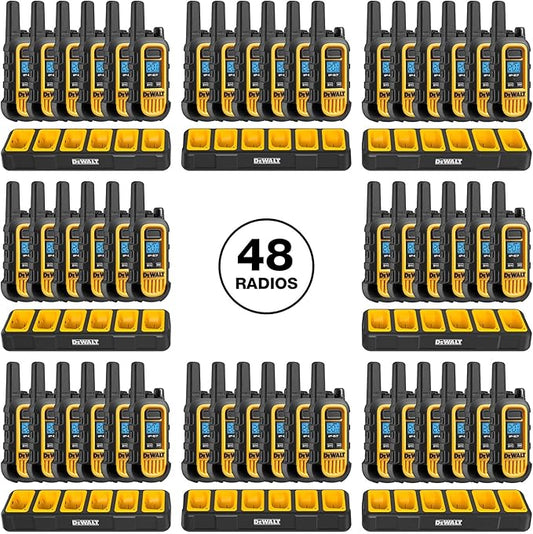 DEWALT DXFRS300 1 Watt Heavy Duty Walkie Talkies - Waterproof, Shock Resistant, Long Range & Rechargeable Two-Way Radio with VOX (48 Pack w/ 8X Gang Chargers) (8DXFRS300-BCH6)