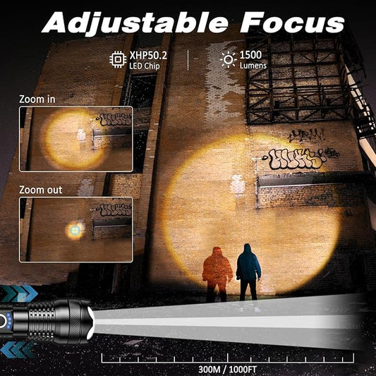 ISUNMEA Rechargeable Strong Flashlight, Zoomable LED Powerful Flashlights 1500LM High Lumens w/ 5 Modes Waterproof Handheld Flash Light for Emergencies Outdoor Camping Hiking Home Power Outage (1)