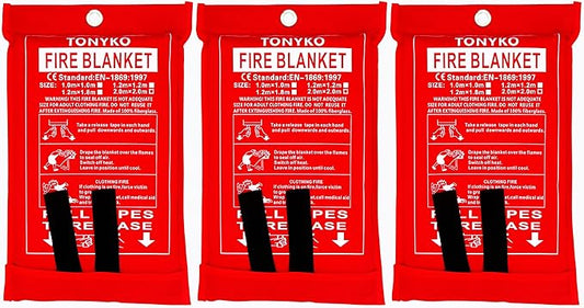 TONYKO 6.5 x 6.5ft Emergency Fire Blankets, Flame Retardant Protection and Heat Insulation Designed for Kitchen,Fireplace,Grill,Car,Camping