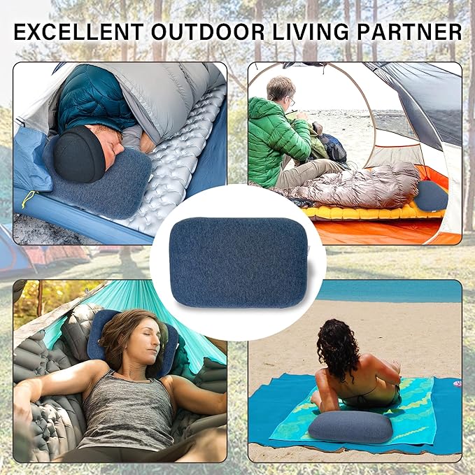 Memory Foam Camping Pillow, Portable Travel Pillow with Breathable Detachable Pillowcase, Compact & Lightweight for Camping, Hiking, Backpacking, Airplane Travel, Includes Storage Bag