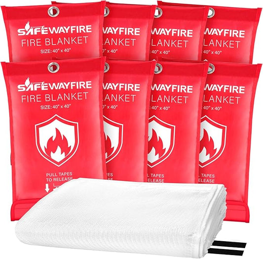 Safewayfire Emergency Fire Blanket - 8 Pack, 40'' x 40'' Fire Suppression Blanket for Kitchen, Fireproof Fiberglass Blanket for Home Safety, Swift Safe Fiberglass Fire Blankets