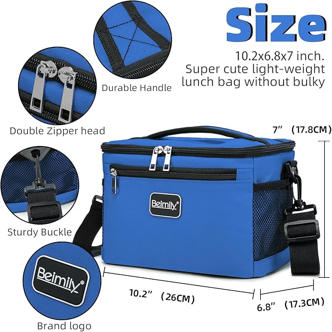 BEIMILY Lunch Box for Men/Women,Small Insulated Lunch Bag,Reusable LunchBox for work Picnic Hiking Beach,Leakproof Soft Cooler Tote Bag Organizer with Adjustable Shoulder Strap for Adults(Royal Blue)