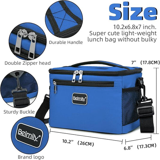 BEIMILY Lunch Box for Men/Women,Small Insulated Lunch Bag,Reusable LunchBox for work Picnic Hiking Beach,Leakproof Soft Cooler Tote Bag Organizer with Adjustable Shoulder Strap for Adults(Royal Blue)
