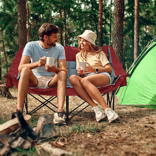 Oversized Camping Chair, Double Folding Loveseat Camping Couch with Pocket, Cup Holder and Carry Bag, Heavy Duty Portable Camping Chairs for Adults, Fishing, Sports, Trip, up to 660lbs, Red