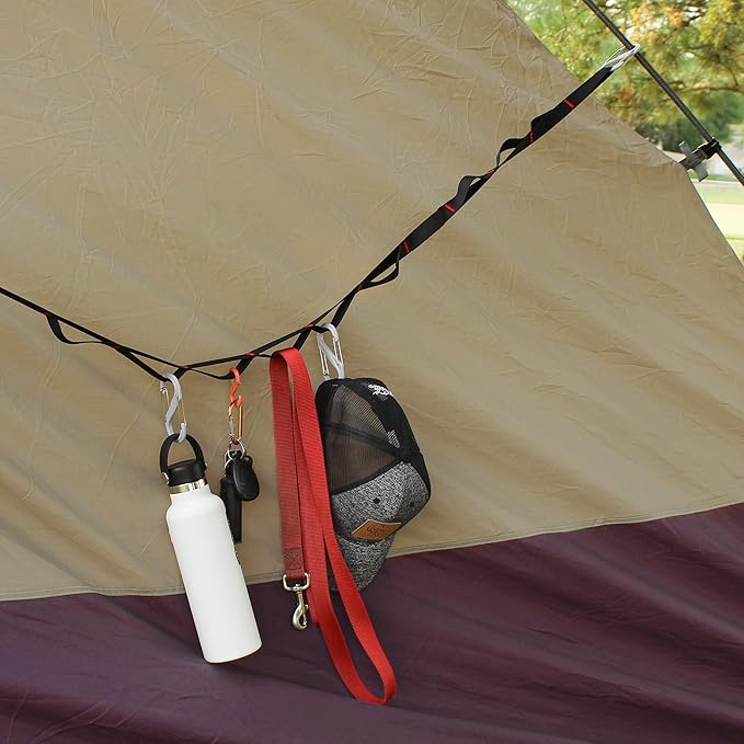 Tent Organizer Line Kit - 5ft Camping Clothesline Tent Gear Line and Camp Hanging Hooks for Camp Site Storage