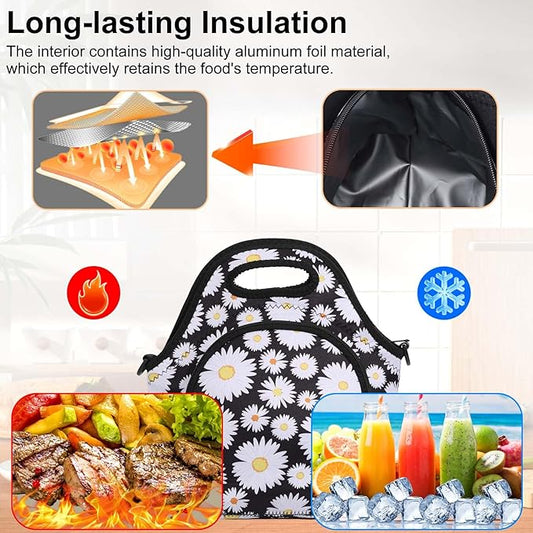 Neoprene Lunch Bag, Thermal Insulated Lunch Tote Bag with Detachable Shoulder Straps, Lightweight & Reusable Lunch Bag for Women Men