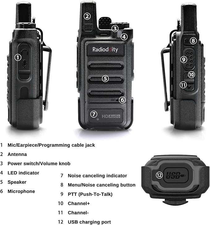 Radioddity GM-N1 GMRS Radio Handheld, Noise Canceling Long Range Two Way Radio for Adults, with 30 Channels 3000mAh Rechargeable Battery, Privacy Code, VOX for Camping, Offroad (2 Packs)