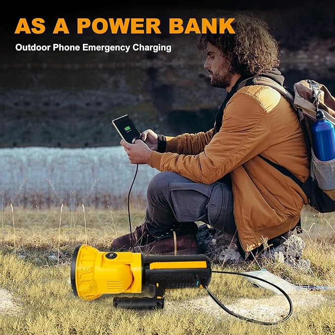 Rechargeable Work Light, Gifts for Dad 5000 Lumen LED Work Lights with Foldable Tripod Stand, Detachable Handheld Flashlight, Cordless Job Site Lighting for Camping Hiking, Large