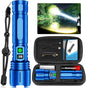 Flashlights High Lumens Rechargeable, 100000 Lumens Super Bright LED Powerful Flashlight, Type-C, 5 Modes, Zoomable, IPX5 Waterproof High Powered Tactical Flash Light for Emergency Camping,Blue