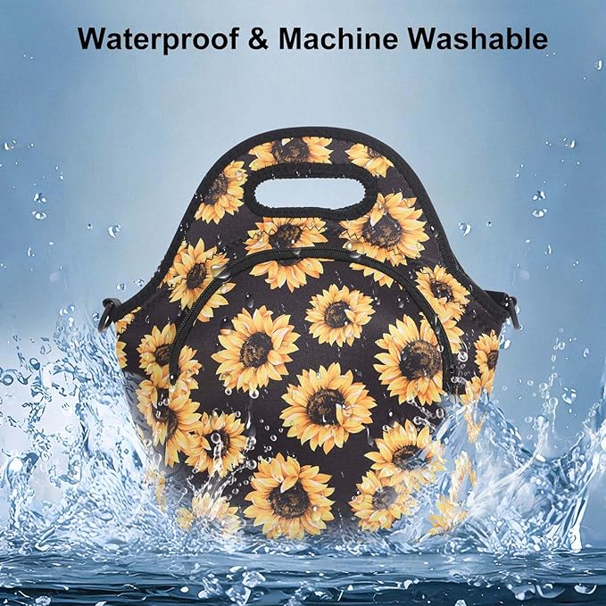 Neoprene Lunch Bag, Thermal Insulated Lunch Tote Bag with Detachable Shoulder Straps, Lightweight & Reusable Lunch Bag for Women Men